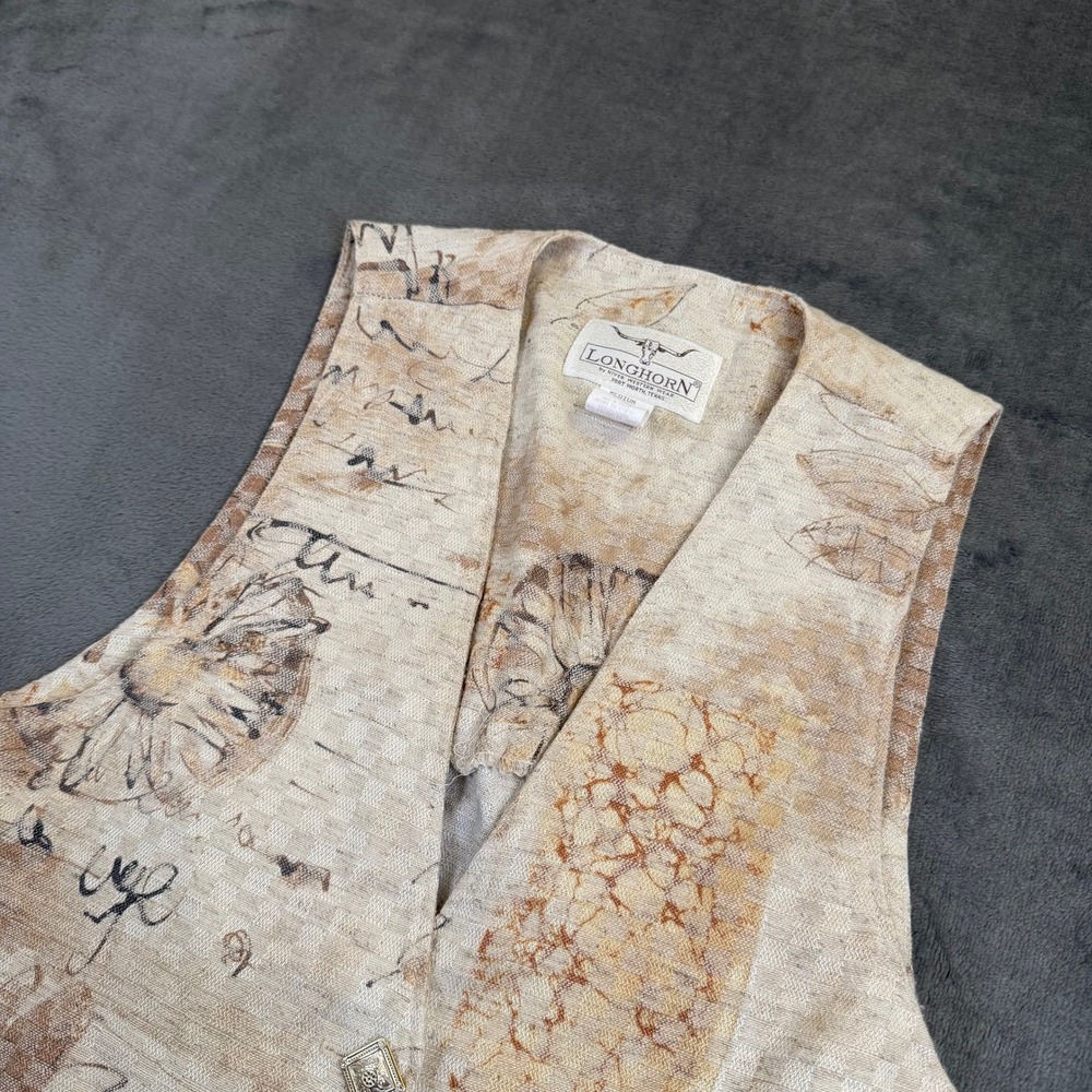 Longhorn Western Wear Vest Womens Medium Beige Floral Tapestry Button Front